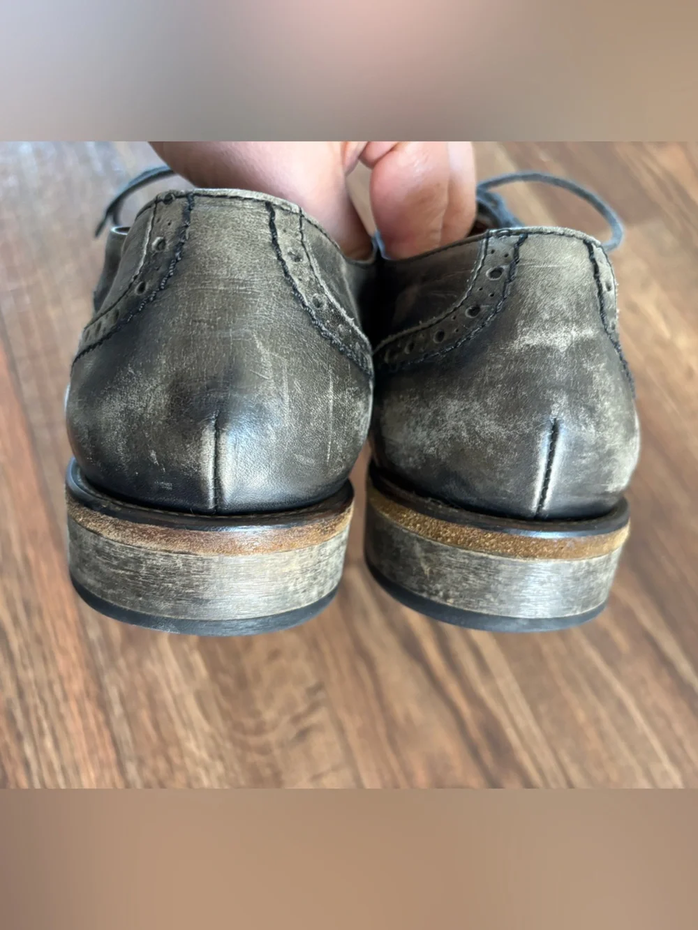 John Varvatos Gray Leather Wingtip Oxford Dress Shoes Brogue 10.5